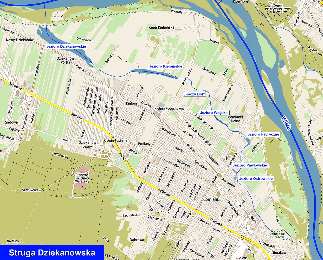 Mapa przebiegu Strugi Dziekanowskiej
